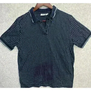 Vintage Tail‎ Golf Collared Polo Shirt Navy Blue Polka Dot Print Sz M EUC